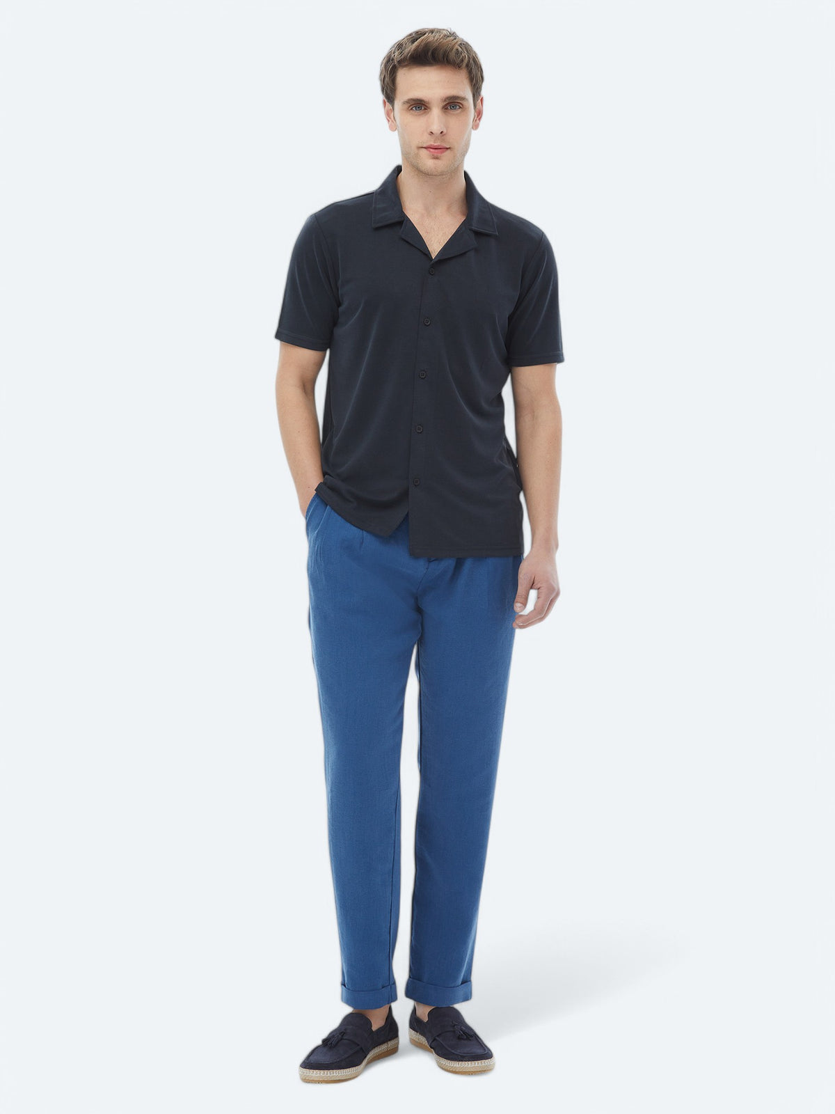 Lacivert Regular Fit Kısa Casual Gömlek