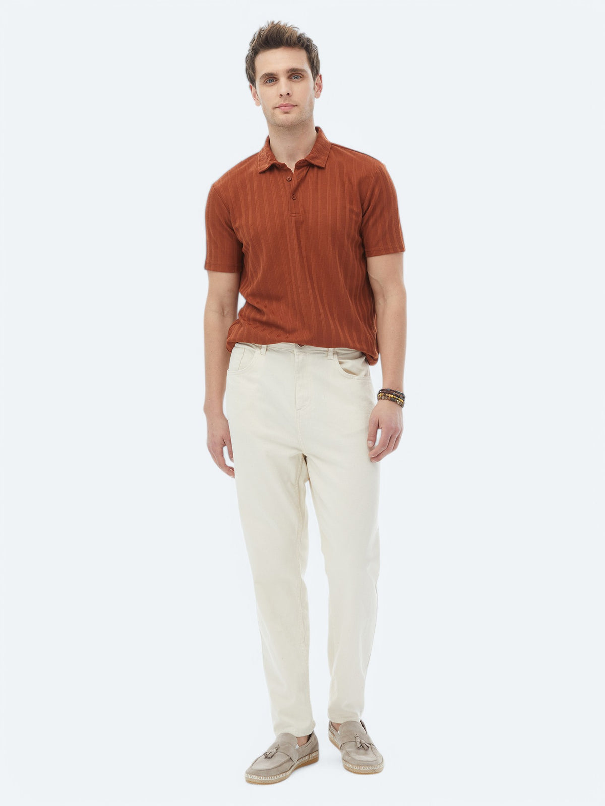 Kiremit Jakarlı Polo Yaka T-Shirt