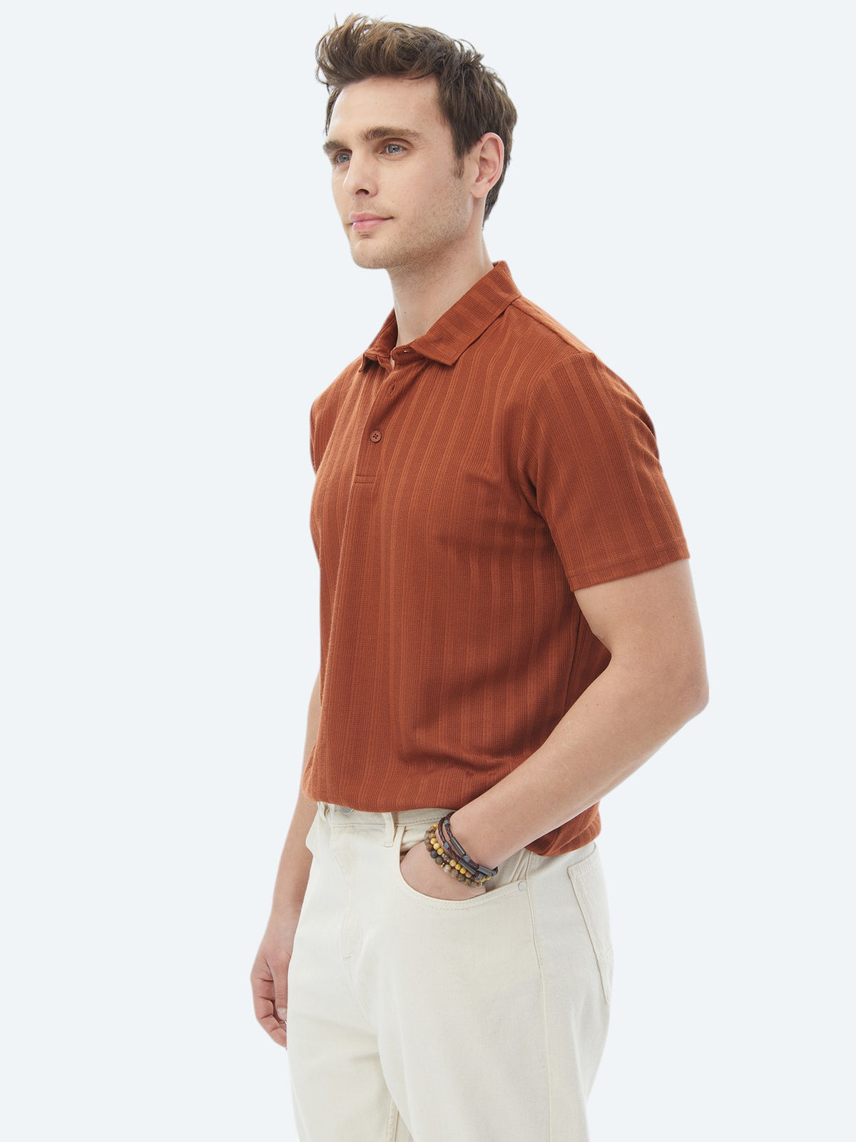 Kiremit Jakarlı Polo Yaka T-Shirt