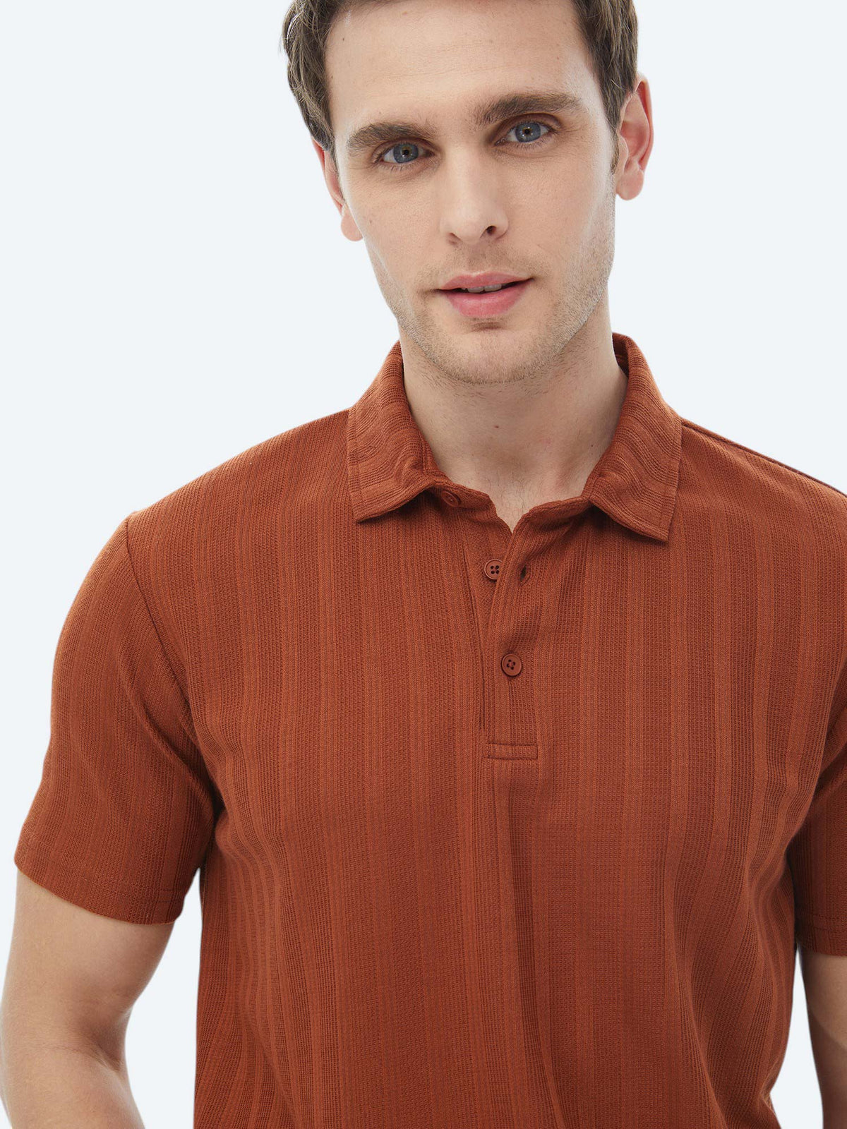 Kiremit Jakarlı Polo Yaka T-Shirt