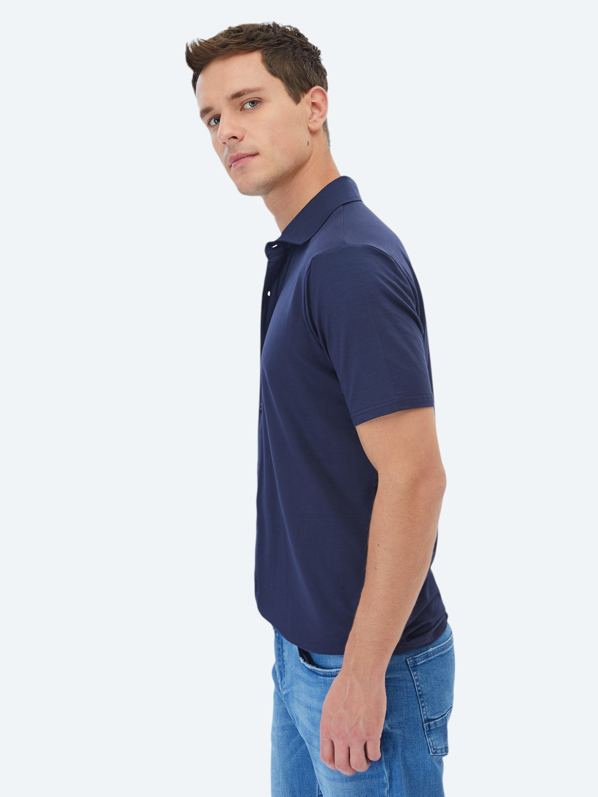 Lacivert Düz Regular Fit Kısa Casual Gömlek