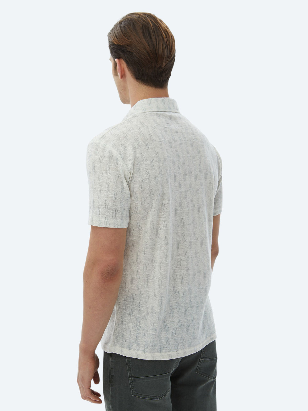 Ekru Baskılı Polo Yaka Pamuk Karışımlı T-Shirt