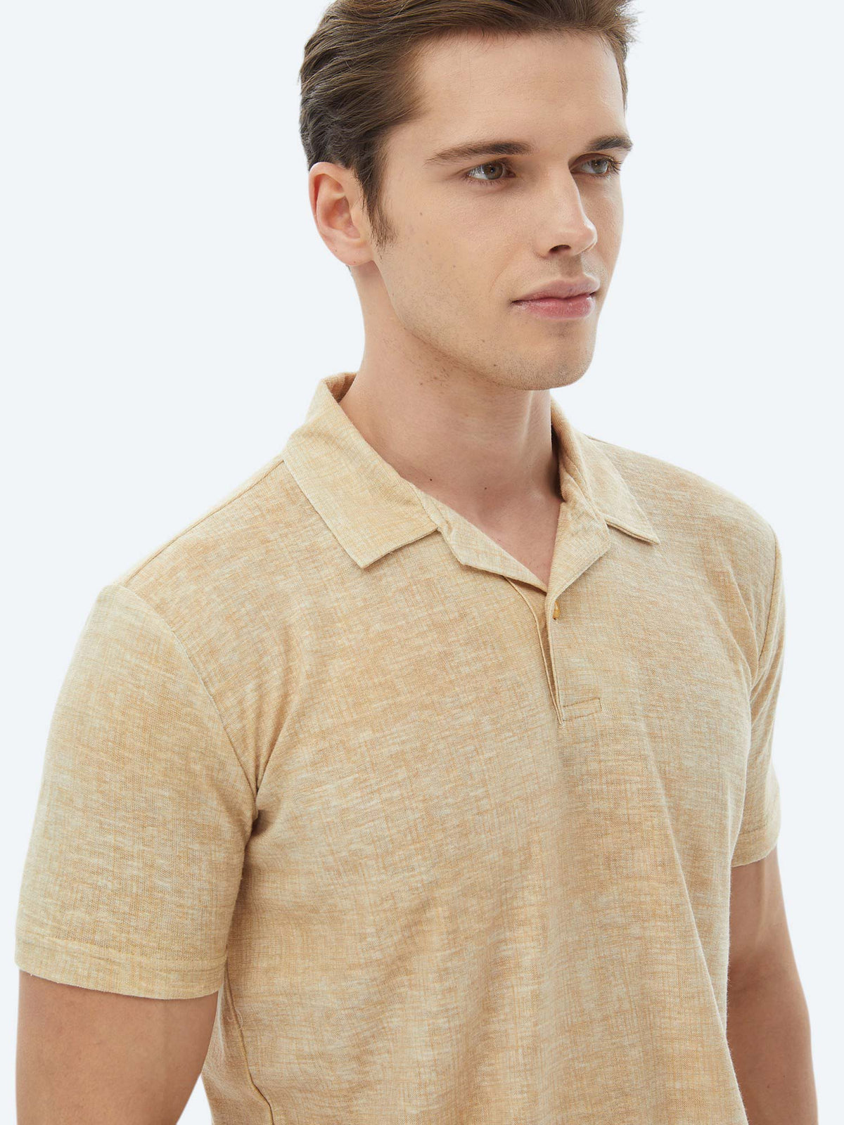 Safran Baskılı Küba Yaka Pamuk Karışımlı T-Shirt