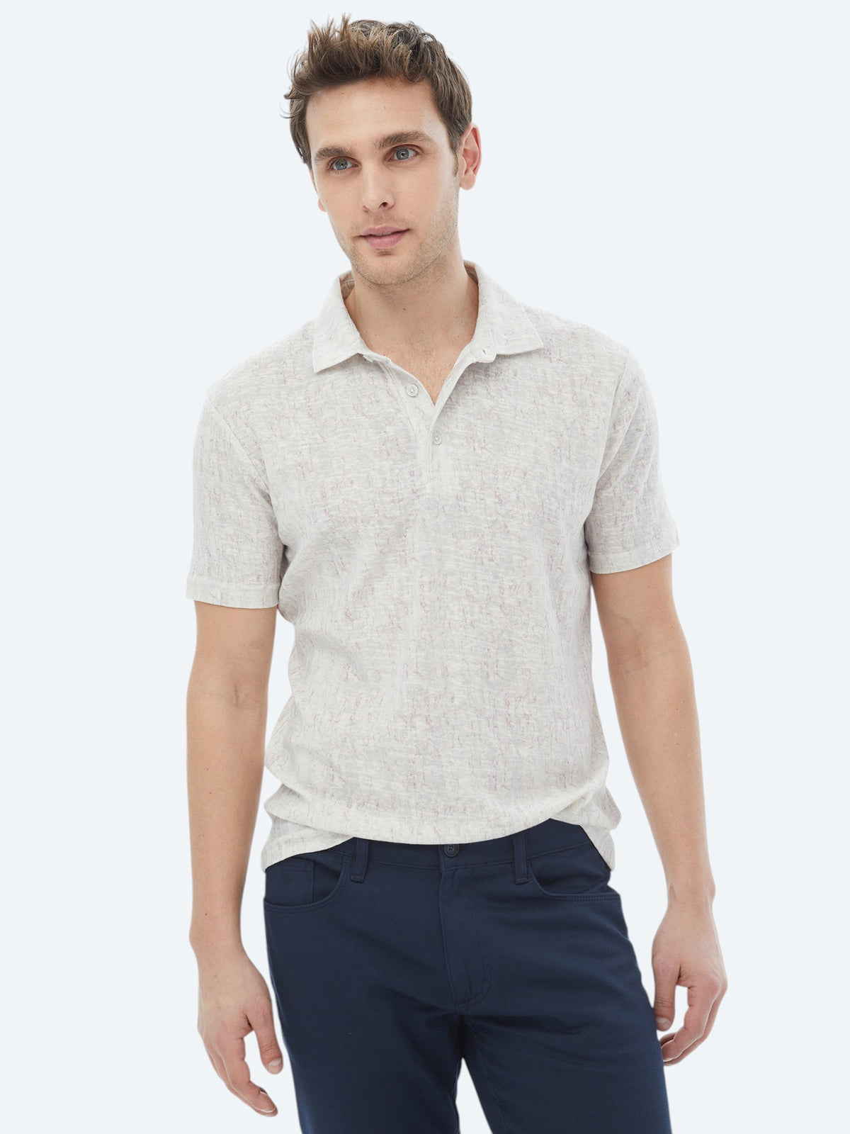 Bej Baskılı Polo Yaka Pamuk Karışımlı T-Shirt