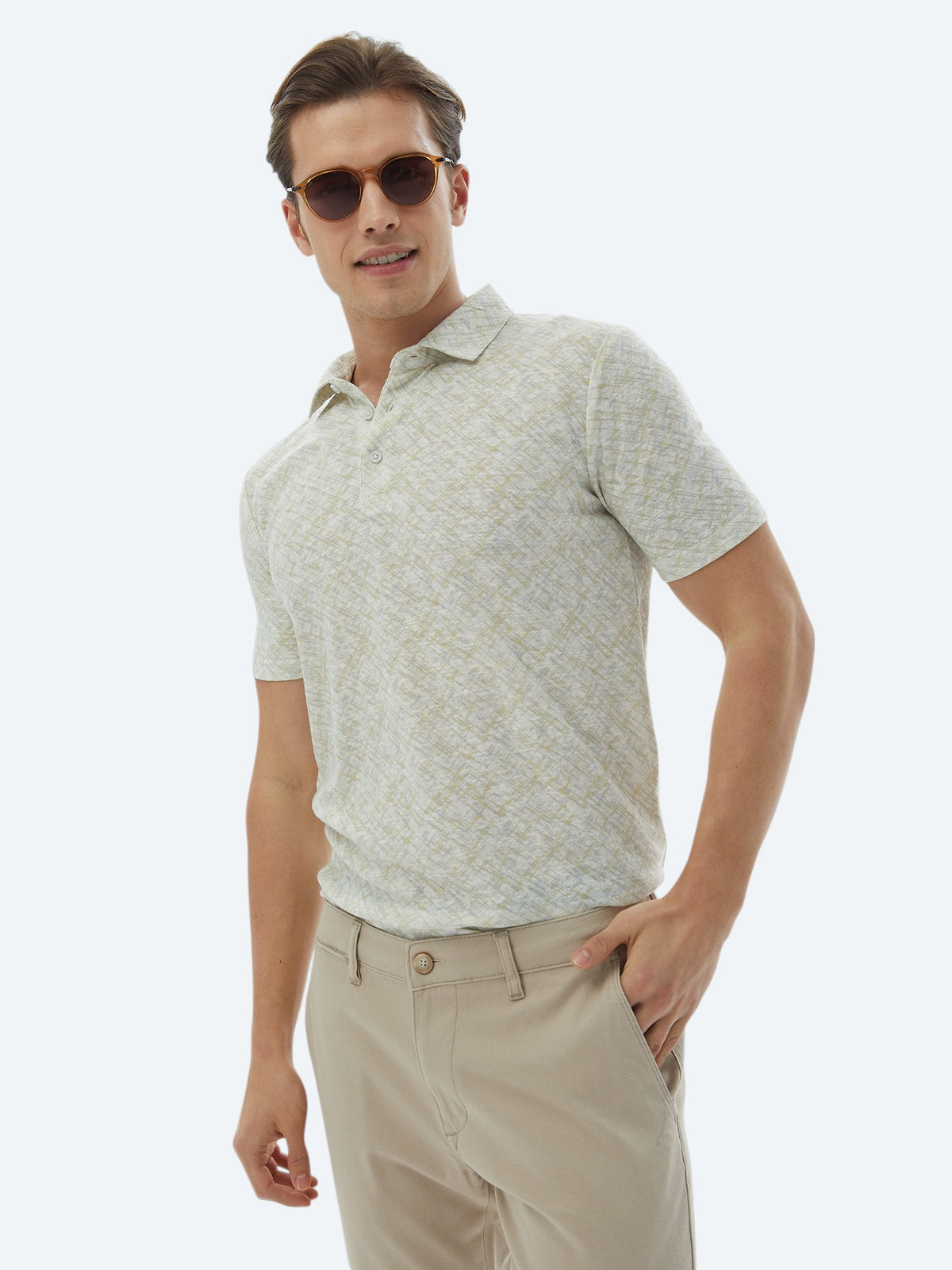 Limon Küfü Baskılı Polo Yaka Pamuk Karışımlı T-Shirt