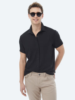 Siyah Regular Fit Kısa Casual Gömlek