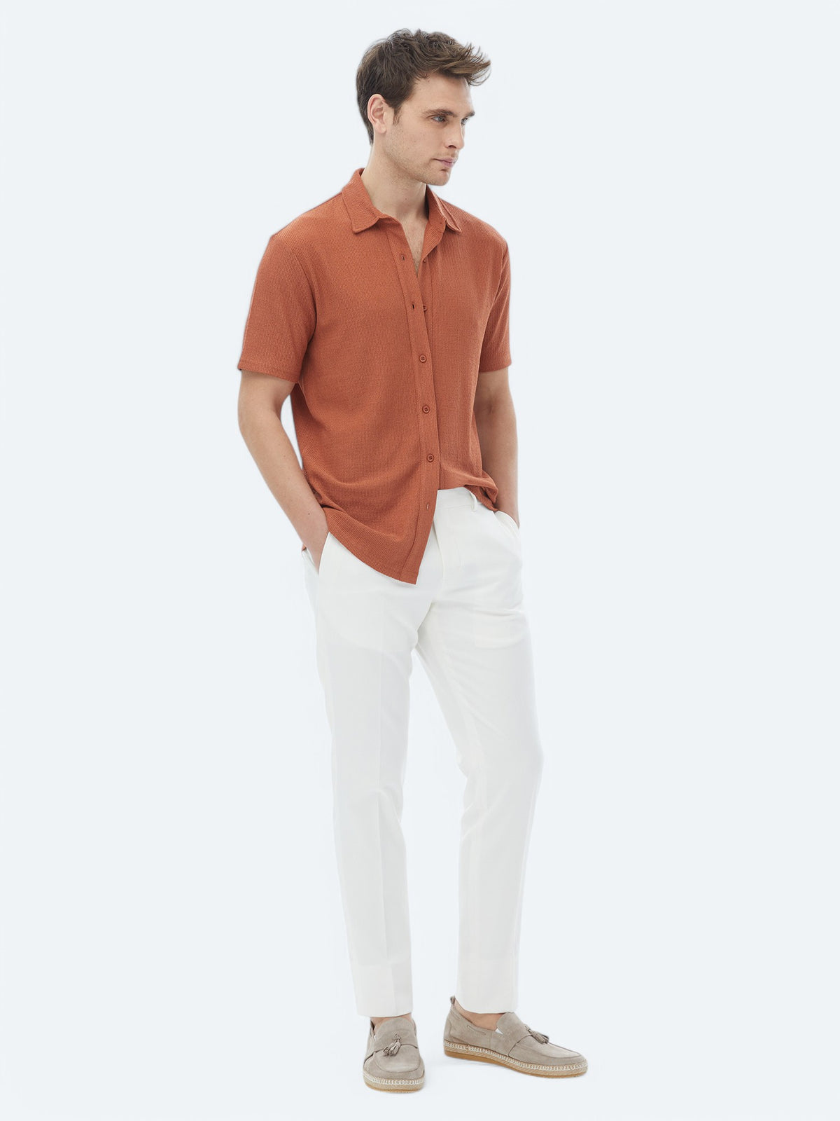 Kiremit Regular Fit Kısa Casual Gömlek