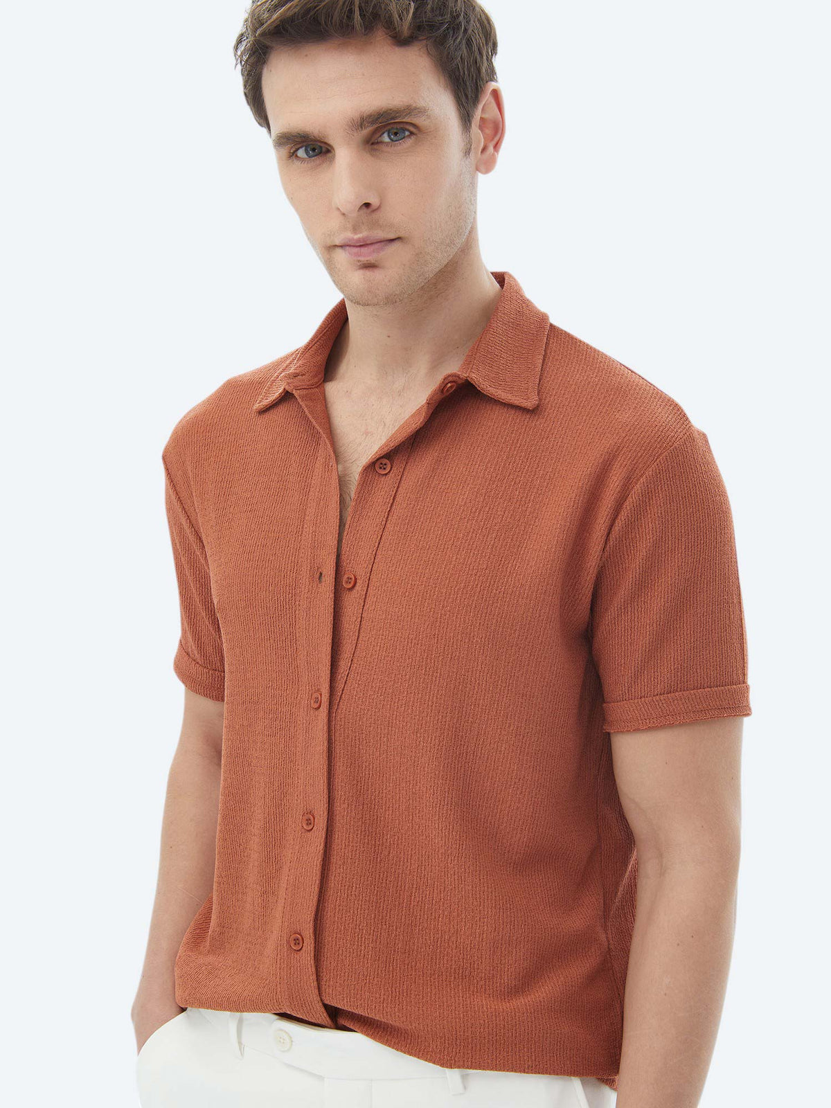 Kiremit Regular Fit Kısa Casual Gömlek