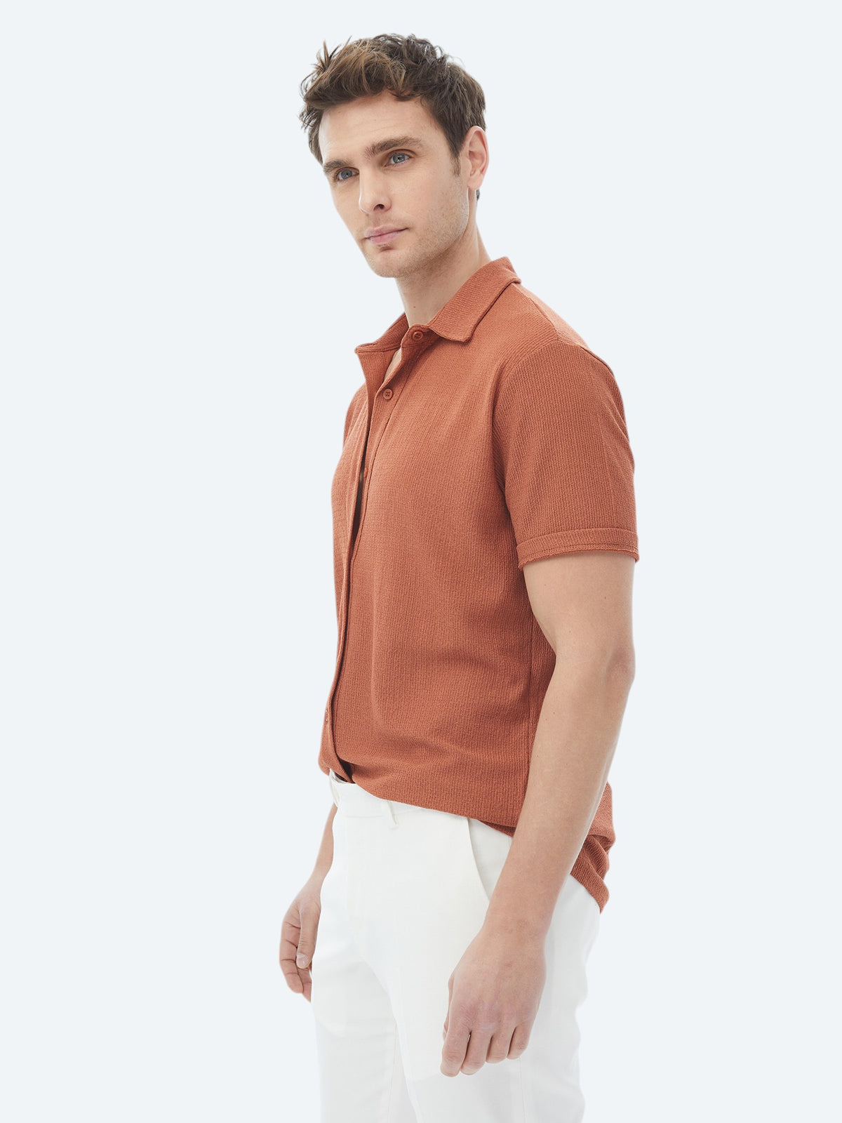 Kiremit Regular Fit Kısa Casual Gömlek