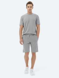 Gri Düz Örme Jogging Fit Casual Bermuda
