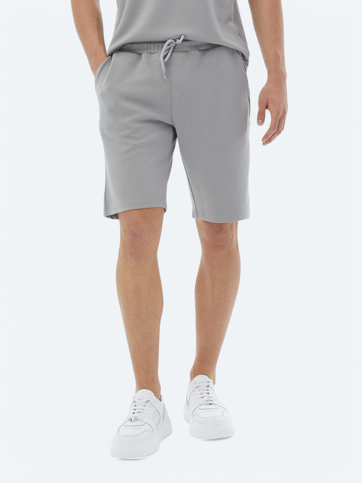 Gri Düz Örme Jogging Fit Casual Bermuda