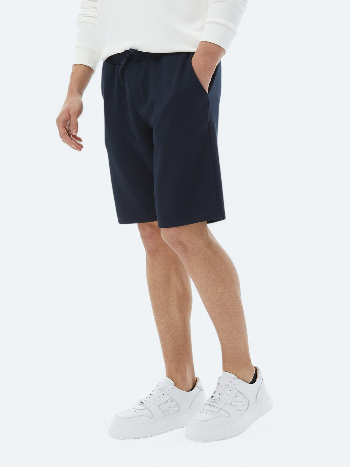 Lacivert Düz Örme Jogging Fit Casual Bermuda