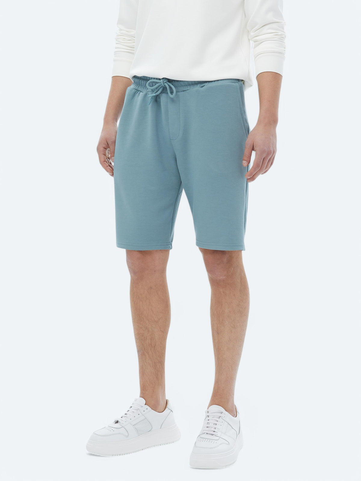 Mavi Düz Örme Jogging Fit Casual Bermuda