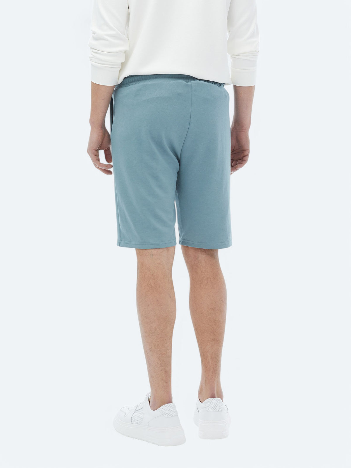 Mavi Düz Örme Jogging Fit Casual Bermuda