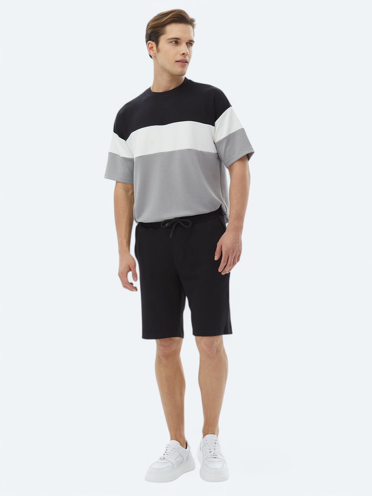 Siyah Düz Örme Jogging Fit Casual Bermuda