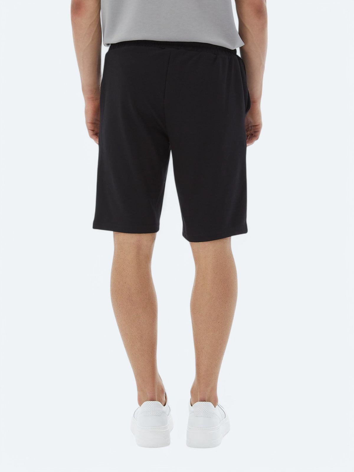 Siyah Düz Örme Jogging Fit Casual Bermuda