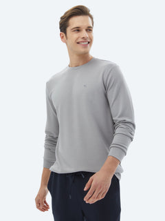 Gri Bisiklet Yaka Baskılı Sweatshirt