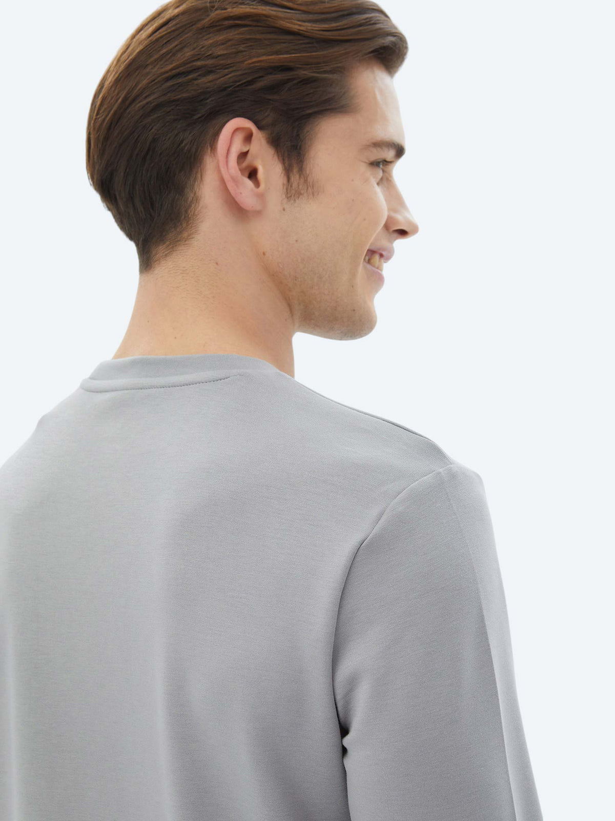 Gri Bisiklet Yaka Baskılı Sweatshirt