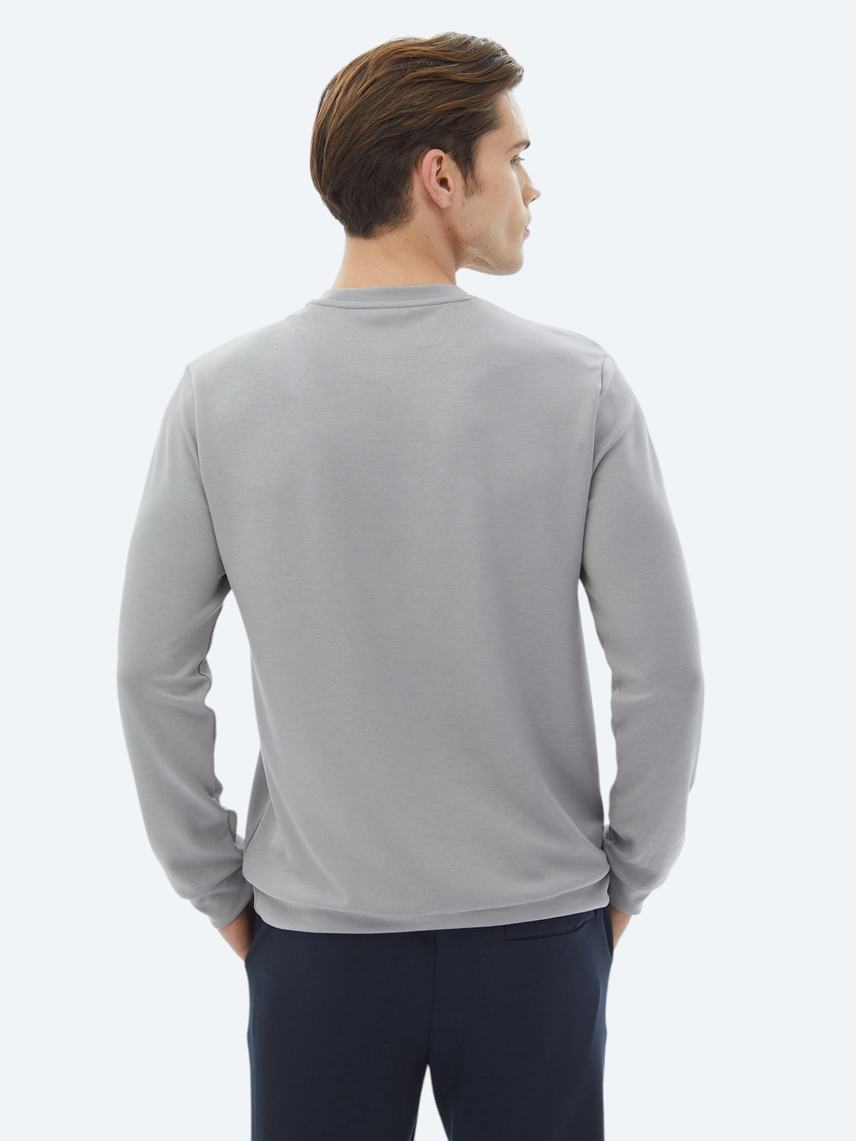 Gri Bisiklet Yaka Baskılı Sweatshirt