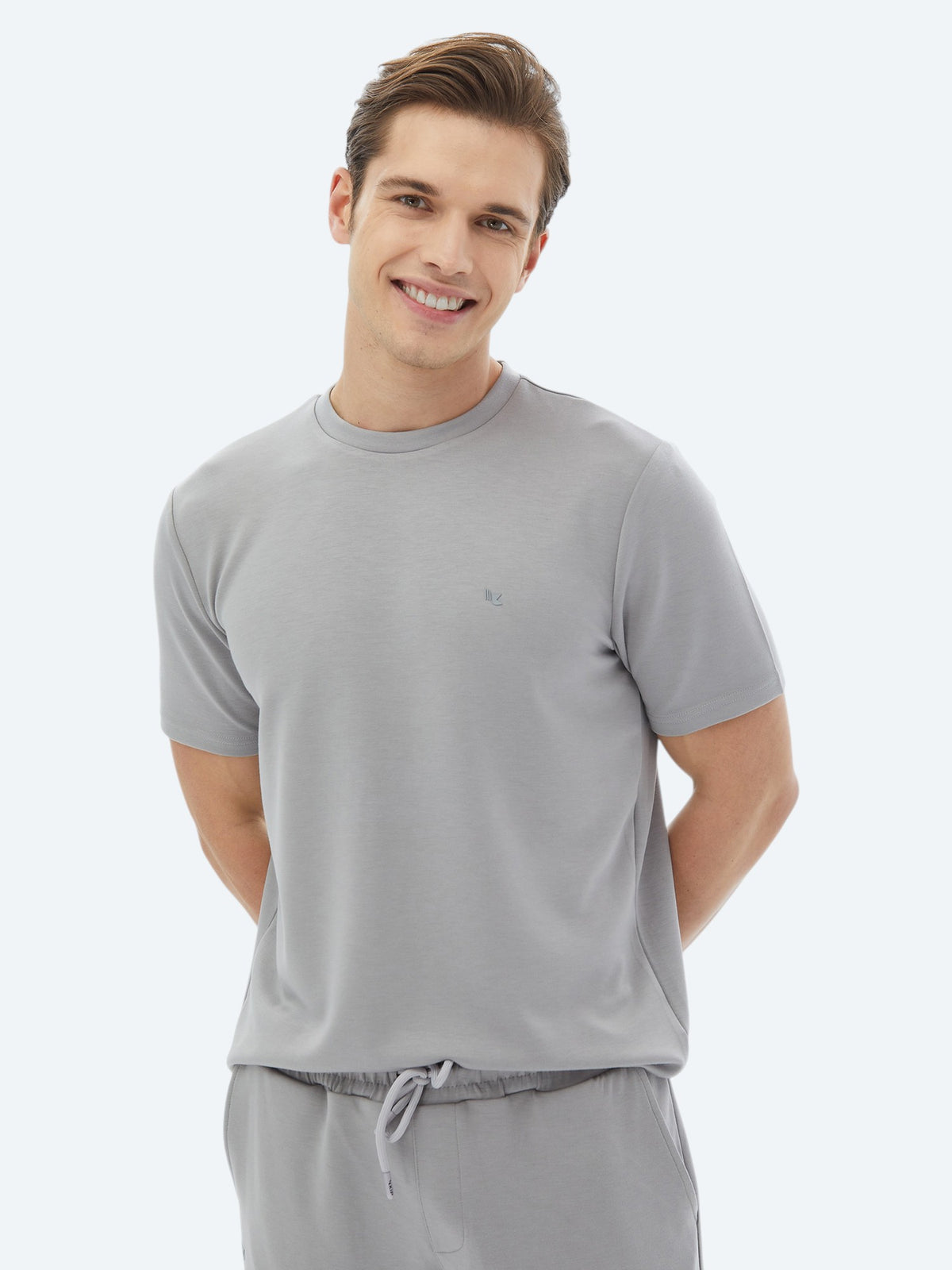 Gri Düz Bisiklet Yaka T-Shirt