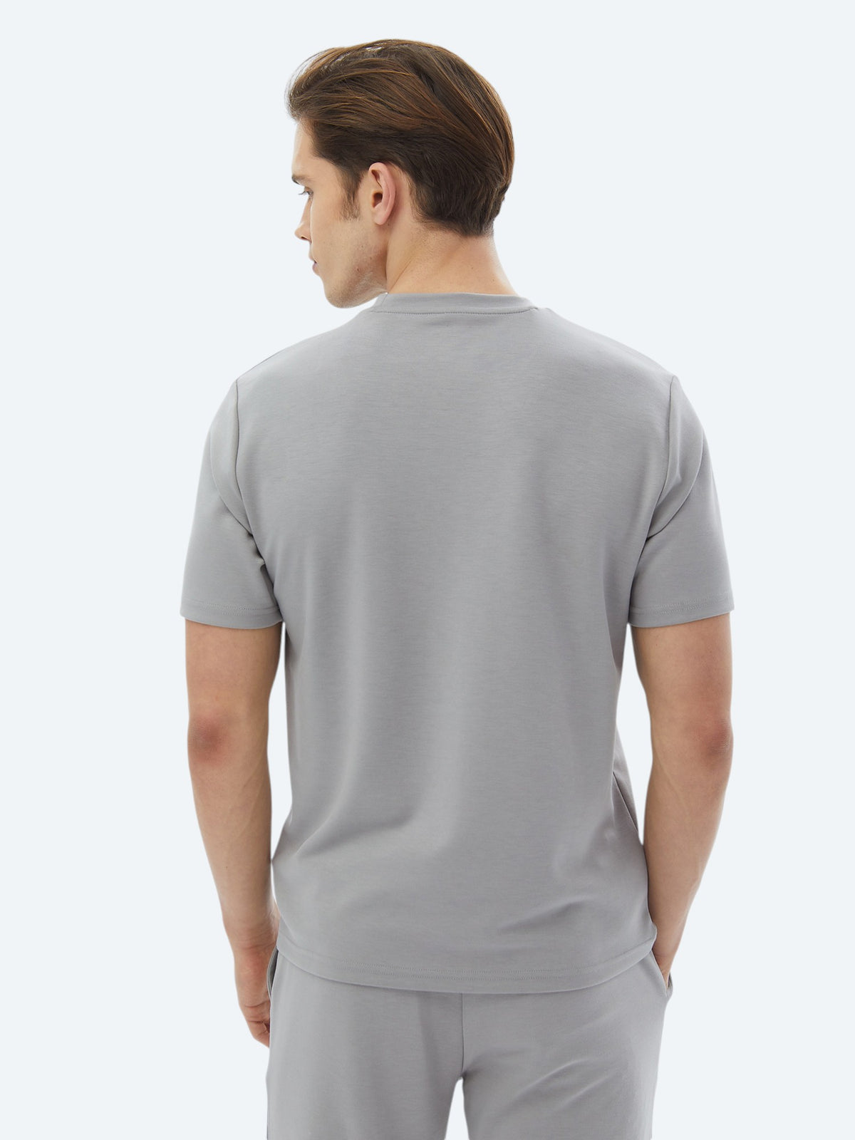 Gri Düz Bisiklet Yaka T-Shirt