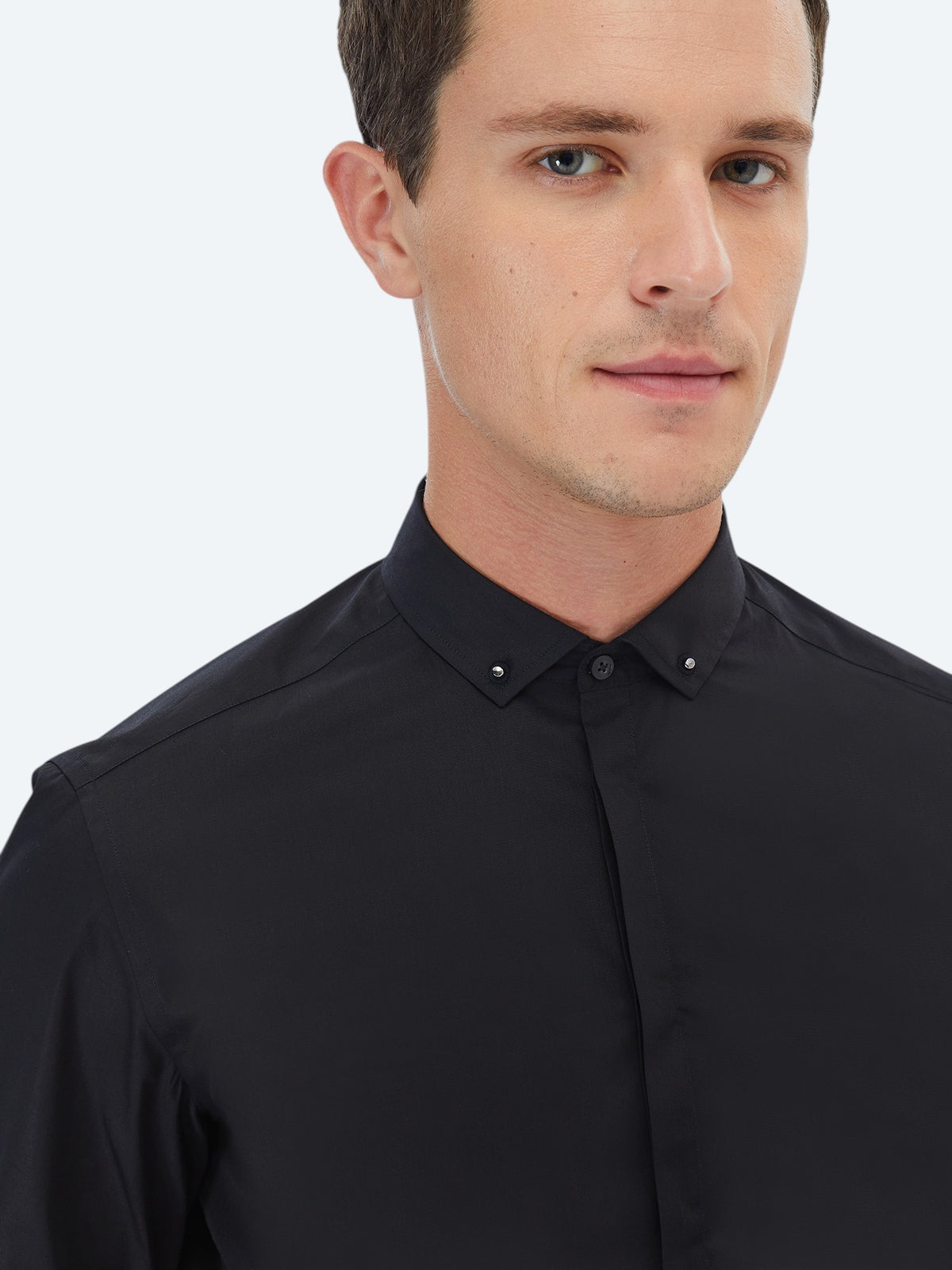 Siyah Düz Slim Fit Uzun Dokuma Klasik %100 Pamuk Gömlek