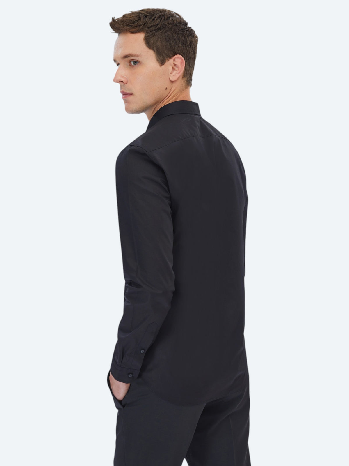 Siyah Düz Slim Fit Uzun Dokuma Klasik %100 Pamuk Gömlek