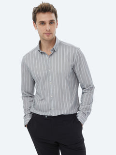 Mavi Çizgili Regular Fit Uzun Casual Pamuk Karışımlı Gömlek