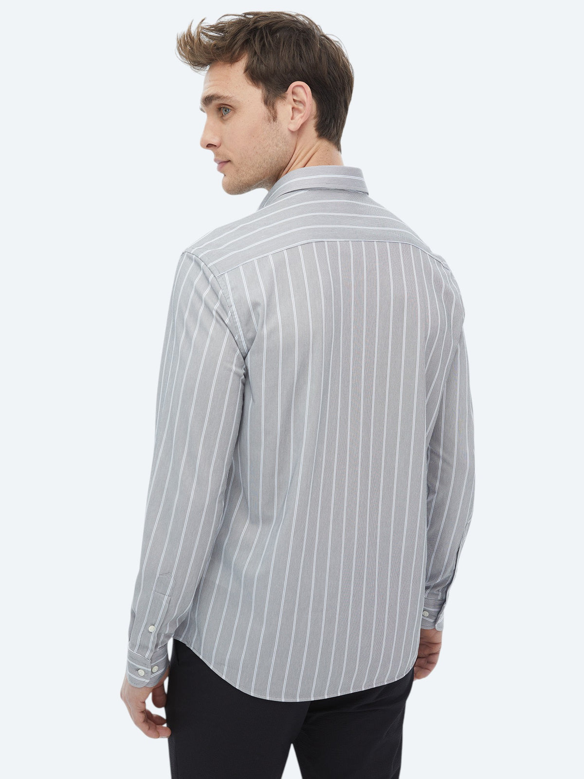 Mavi Çizgili Regular Fit Uzun Casual Pamuk Karışımlı Gömlek