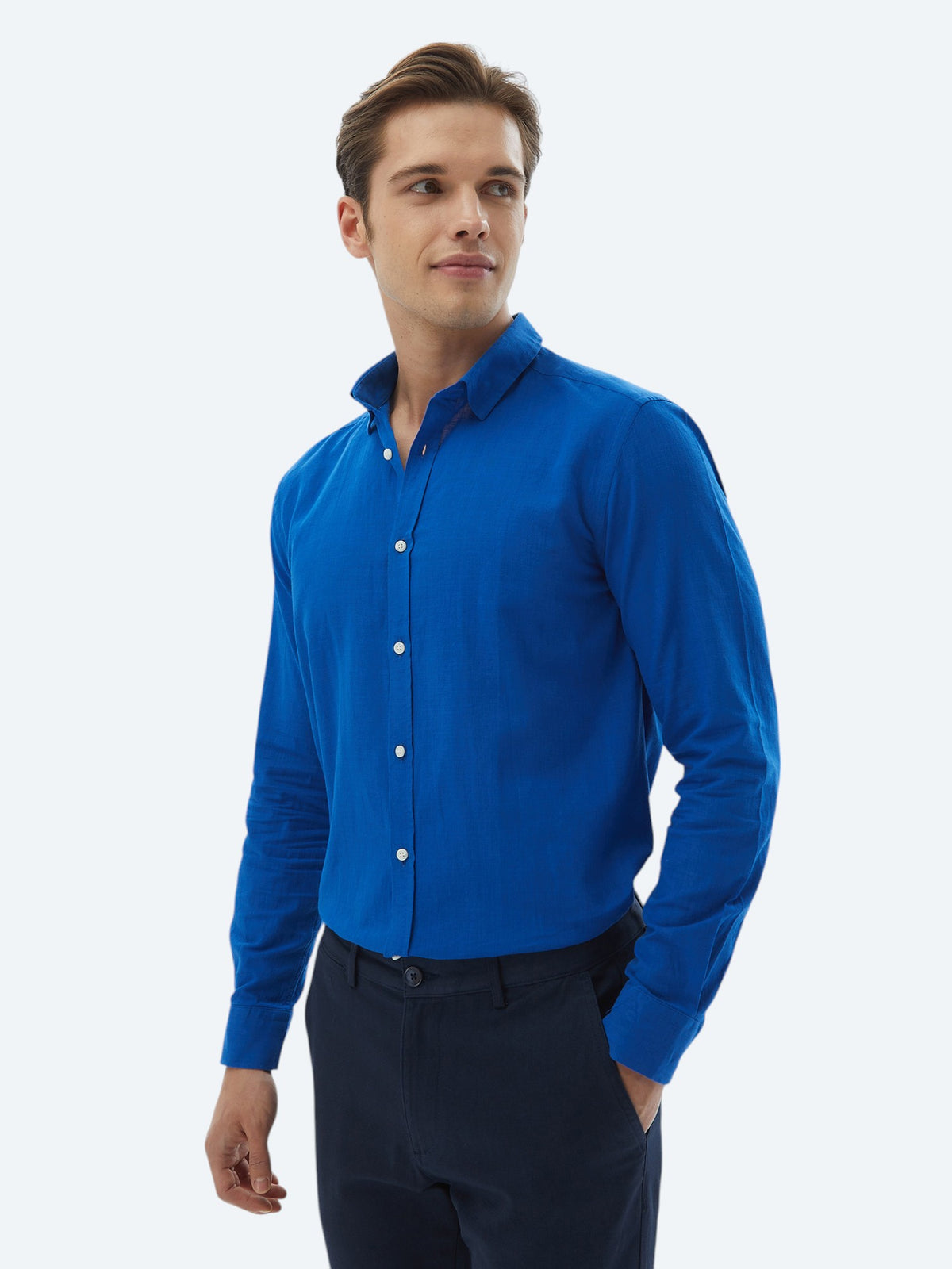 Saks Düz Regular Fit Uzun Dokuma Casual %100 Pamuk Gömlek