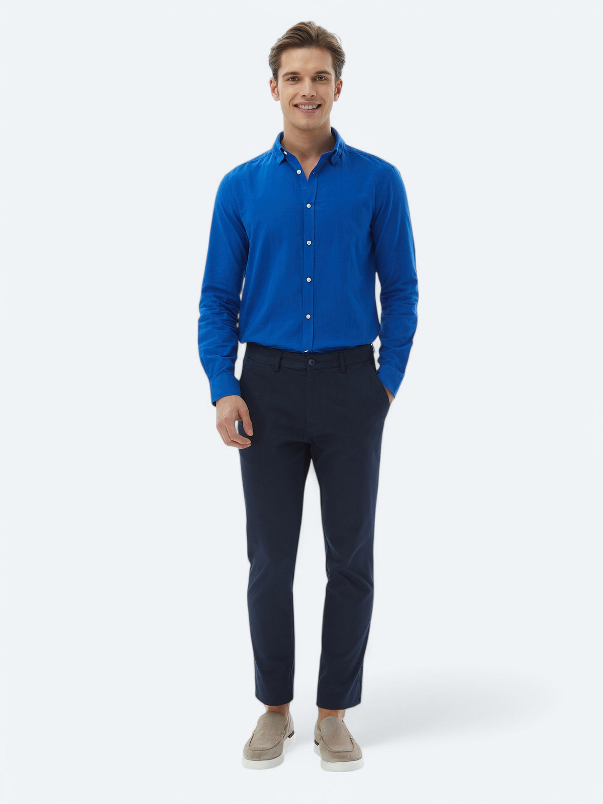 Saks Düz Regular Fit Uzun Dokuma Casual %100 Pamuk Gömlek