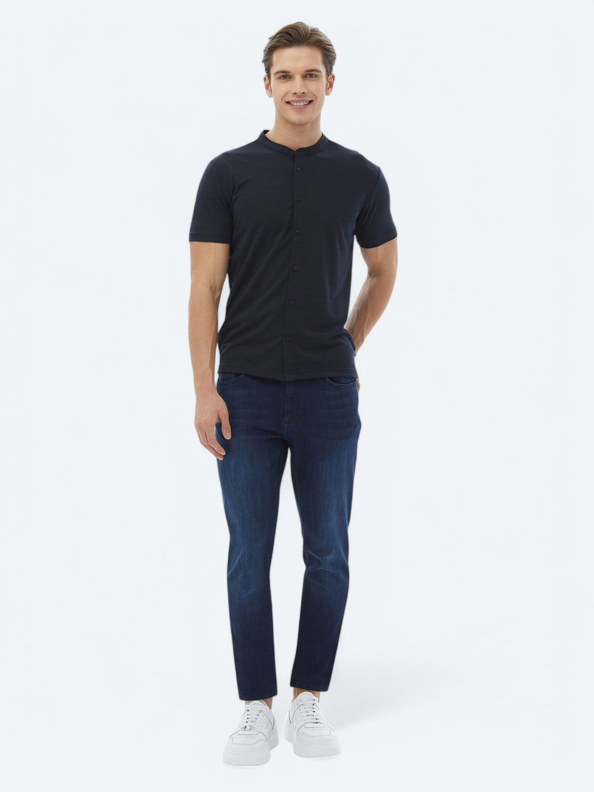 Lacivert Düz Regular Fit Kısa Casual Gömlek