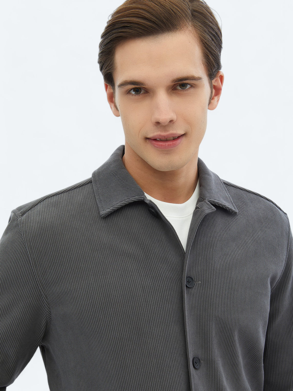 Gri Fitilli Regular Fit Dokuma Kadife Overshirt