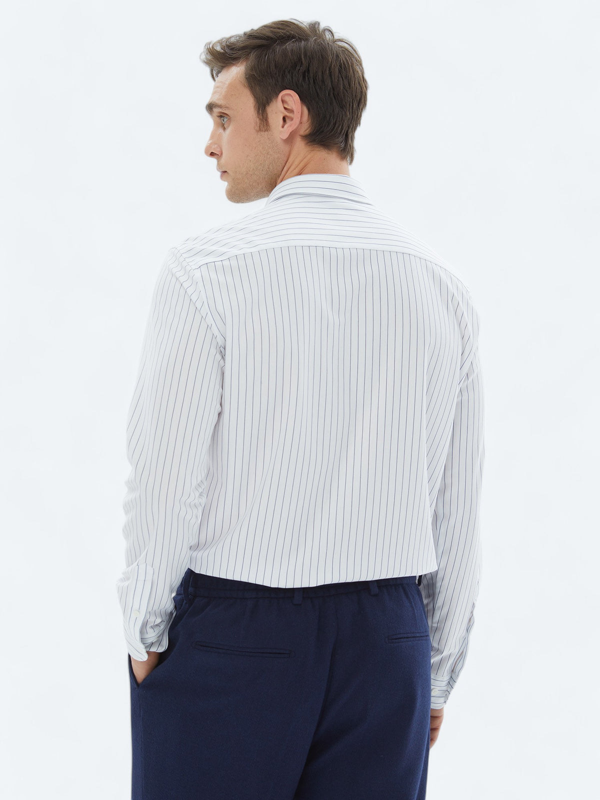 Lacivert Çizgili Regular Fit Uzun Casual Pamuk Karışımlı Gömlek