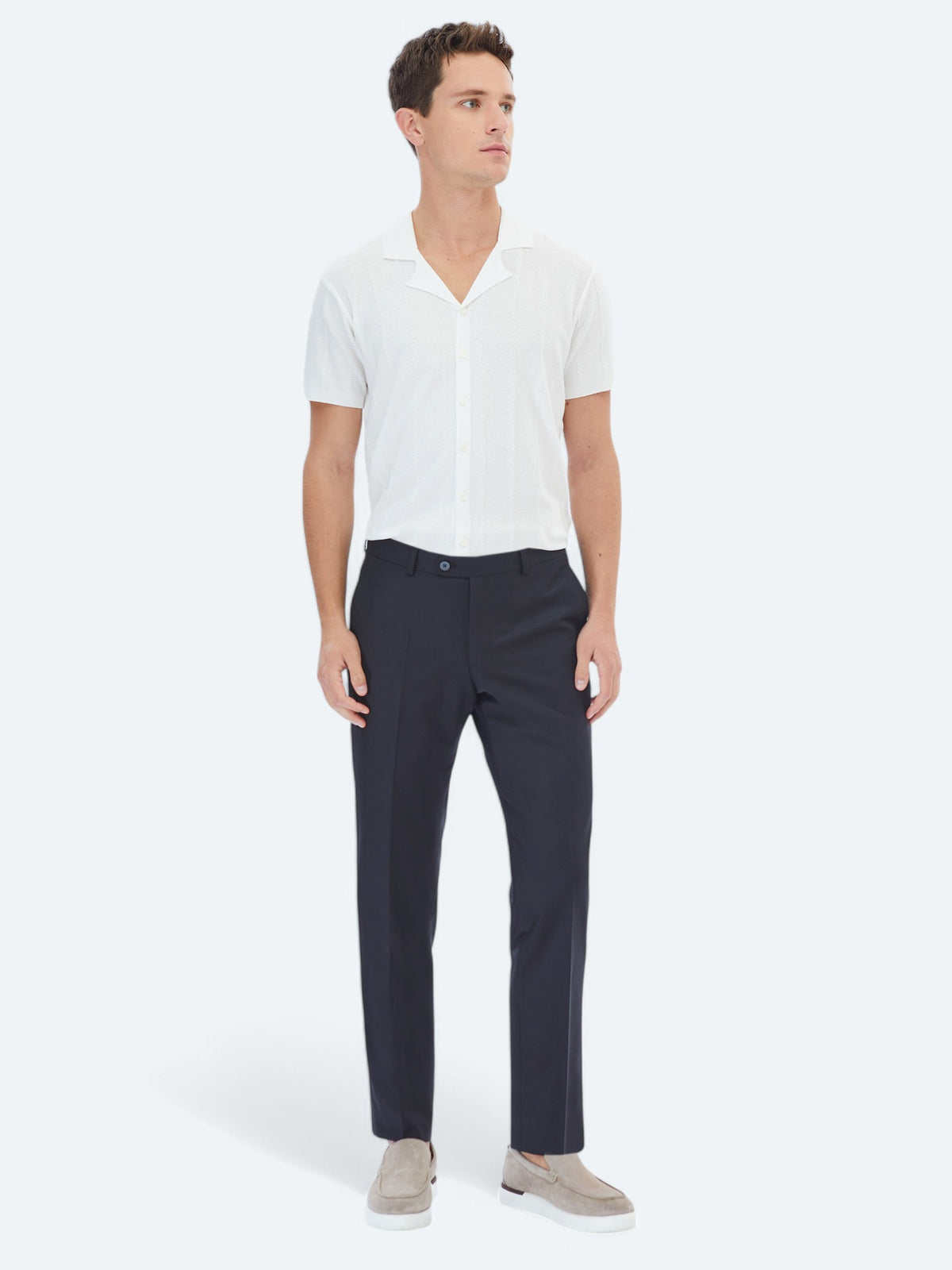 Ekru Regular Fit Kısa Casual Gömlek