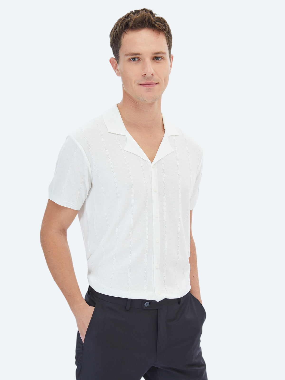 Ekru Regular Fit Kısa Casual Gömlek