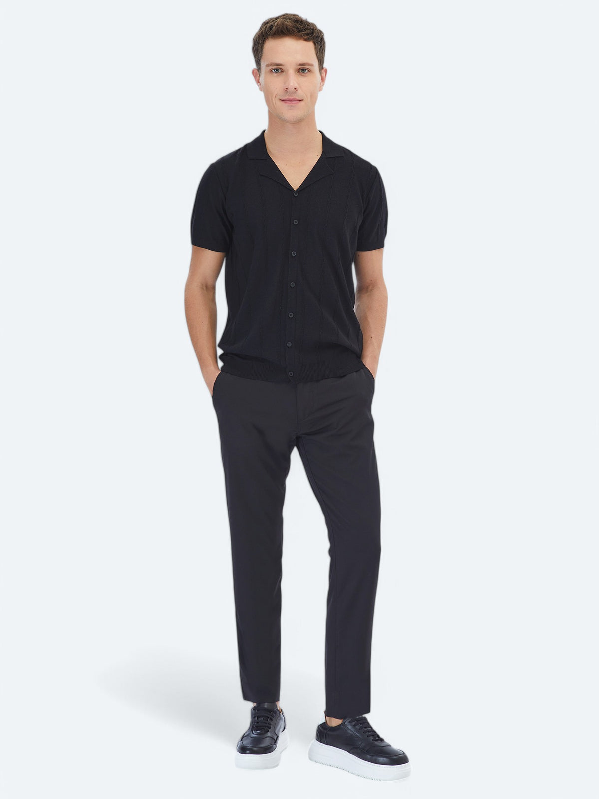 Siyah Regular Fit Kısa Casual Gömlek