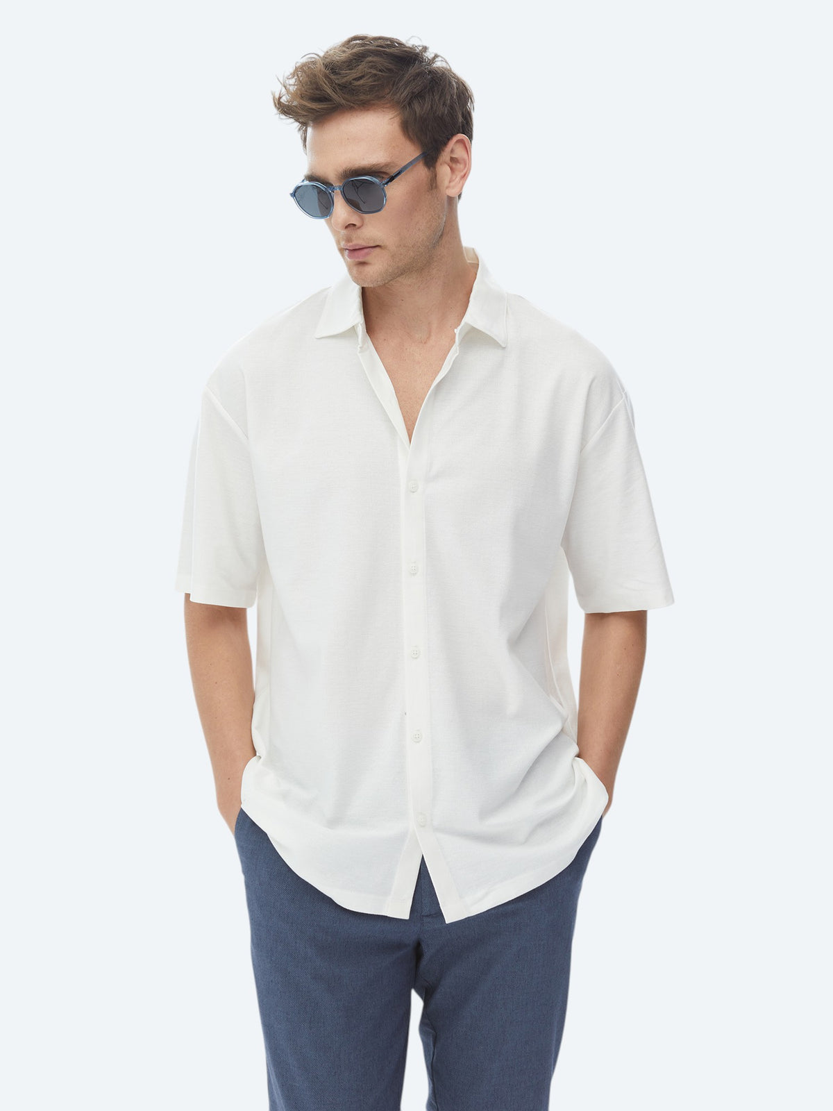 Beyaz Oversize Fit Kısa Casual %100 Pamuk Gömlek