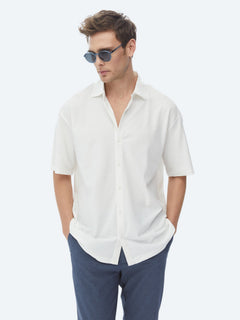 Beyaz Oversize Fit Kısa Casual %100 Pamuk Gömlek