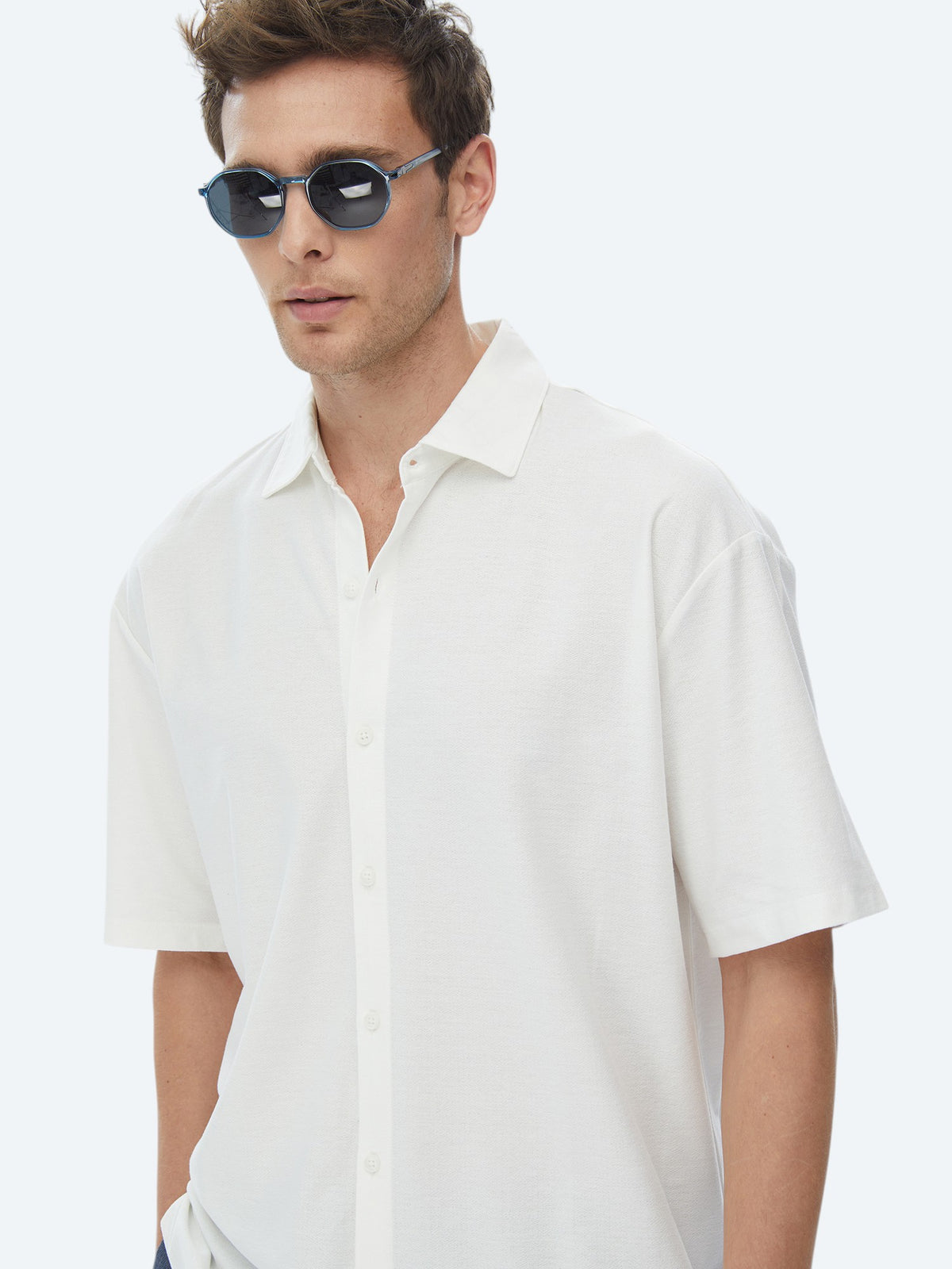 Beyaz Oversize Fit Kısa Casual %100 Pamuk Gömlek