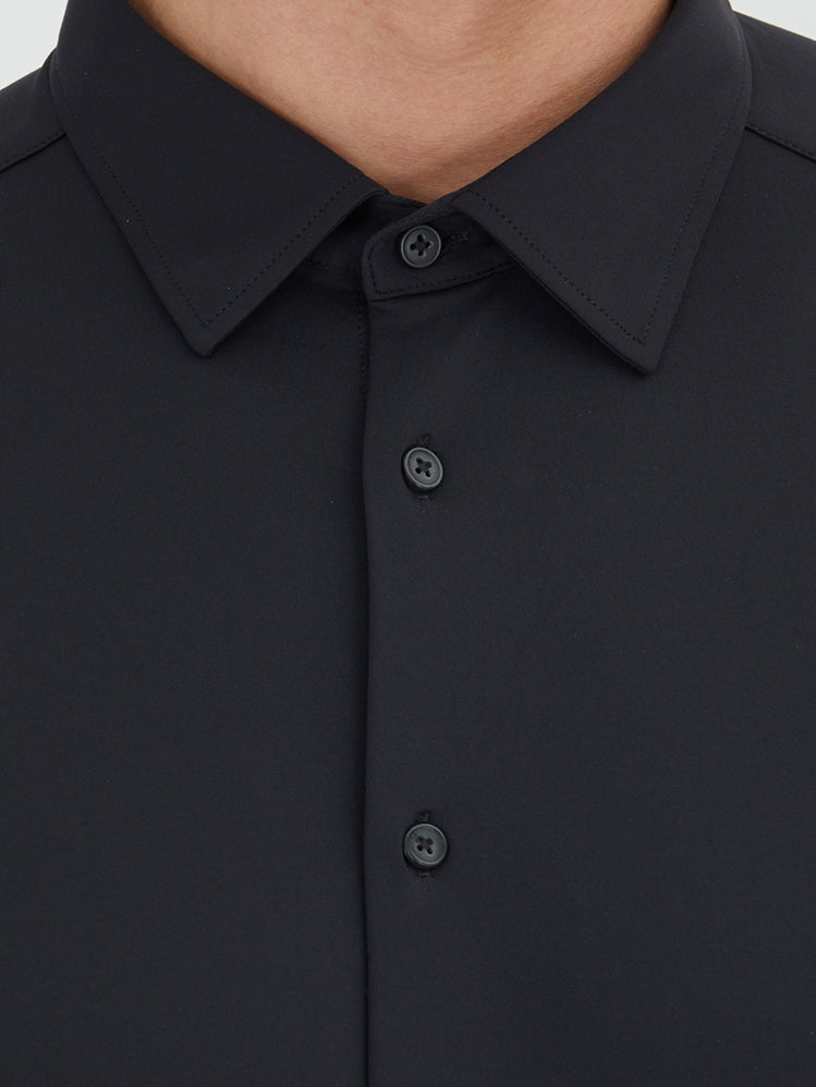 Siyah Düz Regular Fit Uzun Casual Gömlek