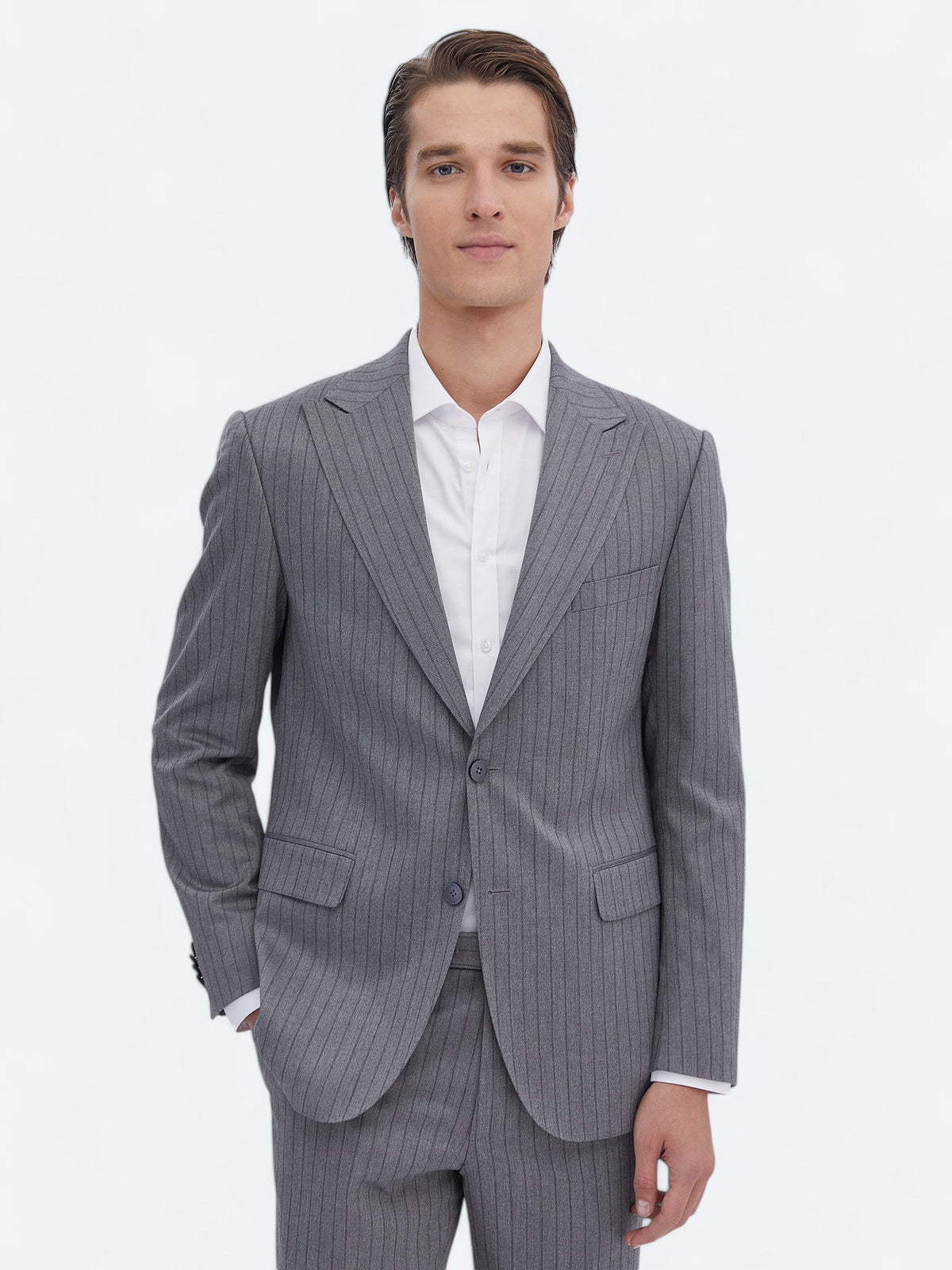 Gri Çizgili Modern Fit Takım Elbise