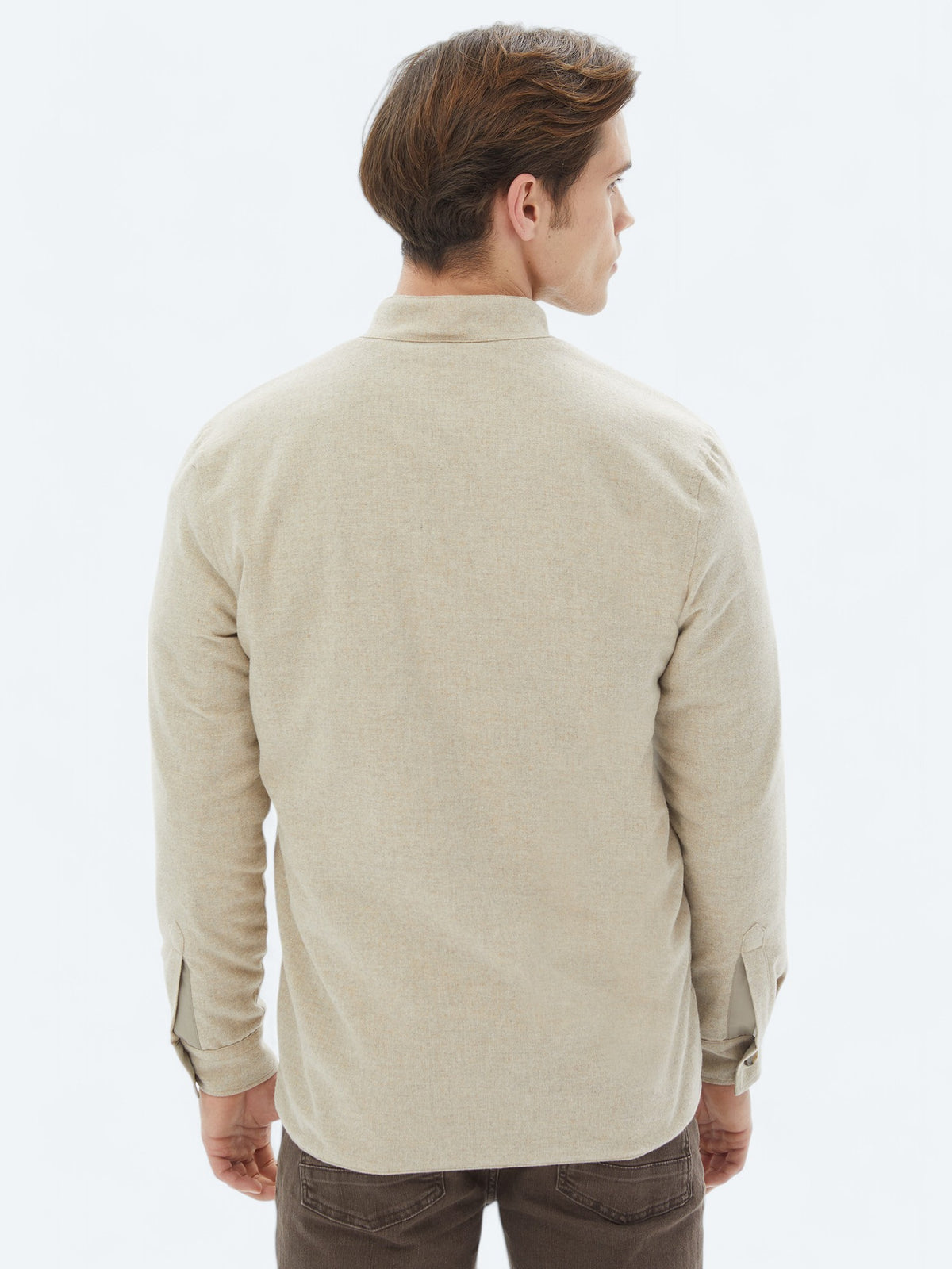 Bej Regular Fit Dik Yaka Casual Dokuma Mont