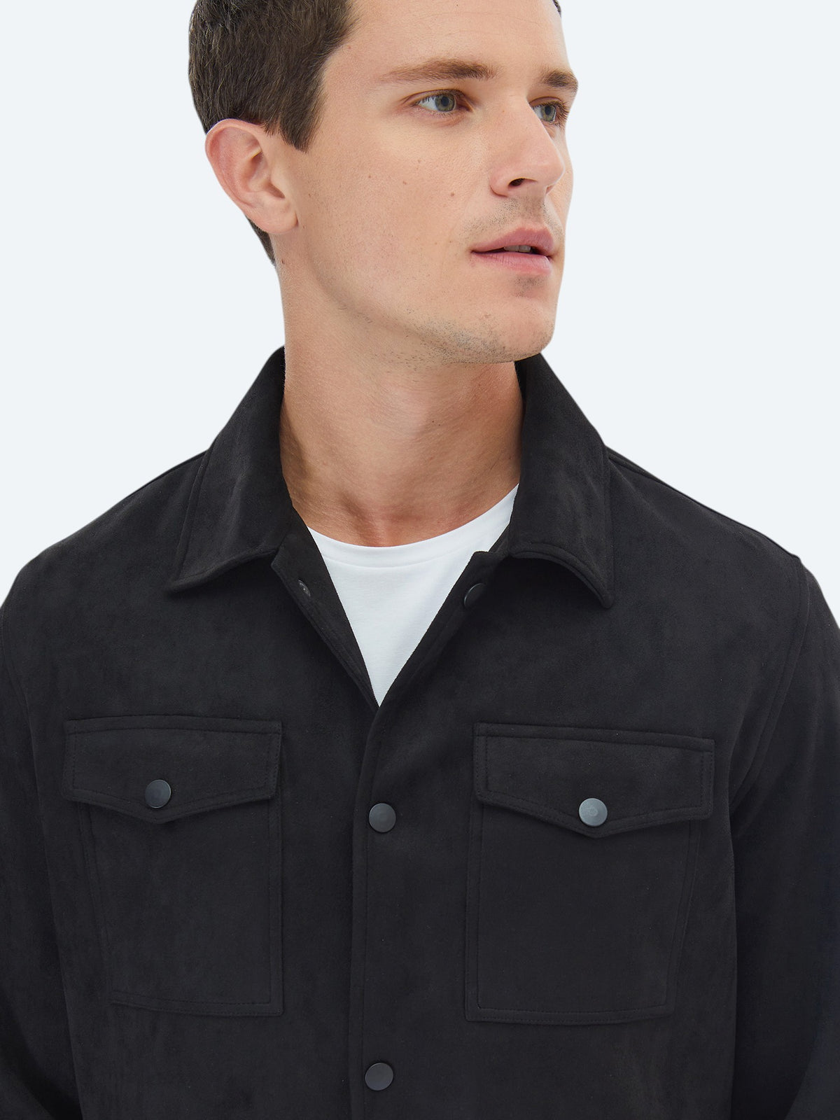 Siyah Regular Fit Gömlek Yaka Casual Dokuma Mont