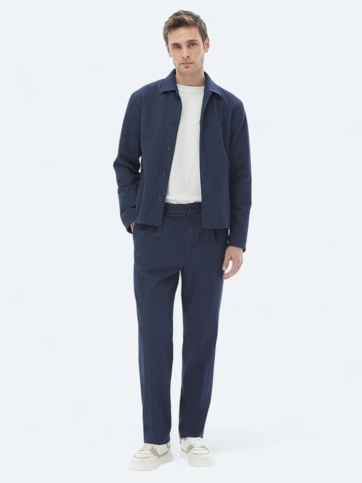 Lacivert Düz Modern Fit Pamuk Karışımlı Takım Elbise