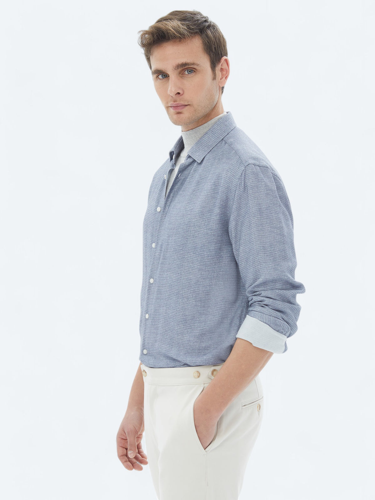 Mavi Desenli Regular Fit Uzun Dokuma Casual Gömlek