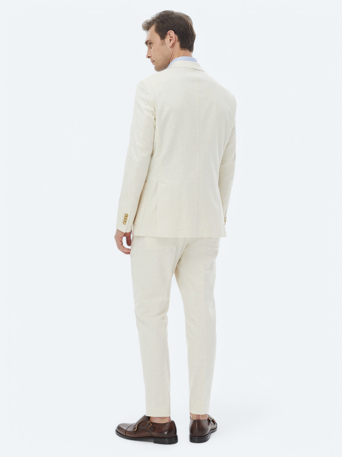Ekru Desenli Modern Fit Pamuk Karışımlı Takım Elbise
