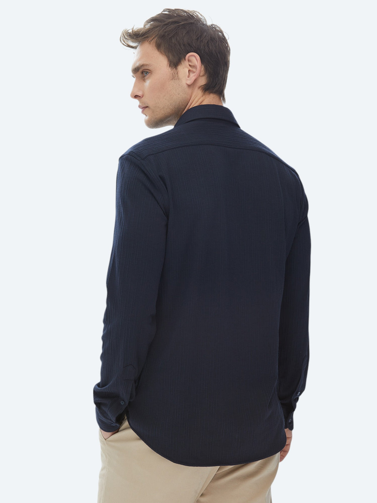 Lacivert Slim Fit Uzun Spor Gömlek