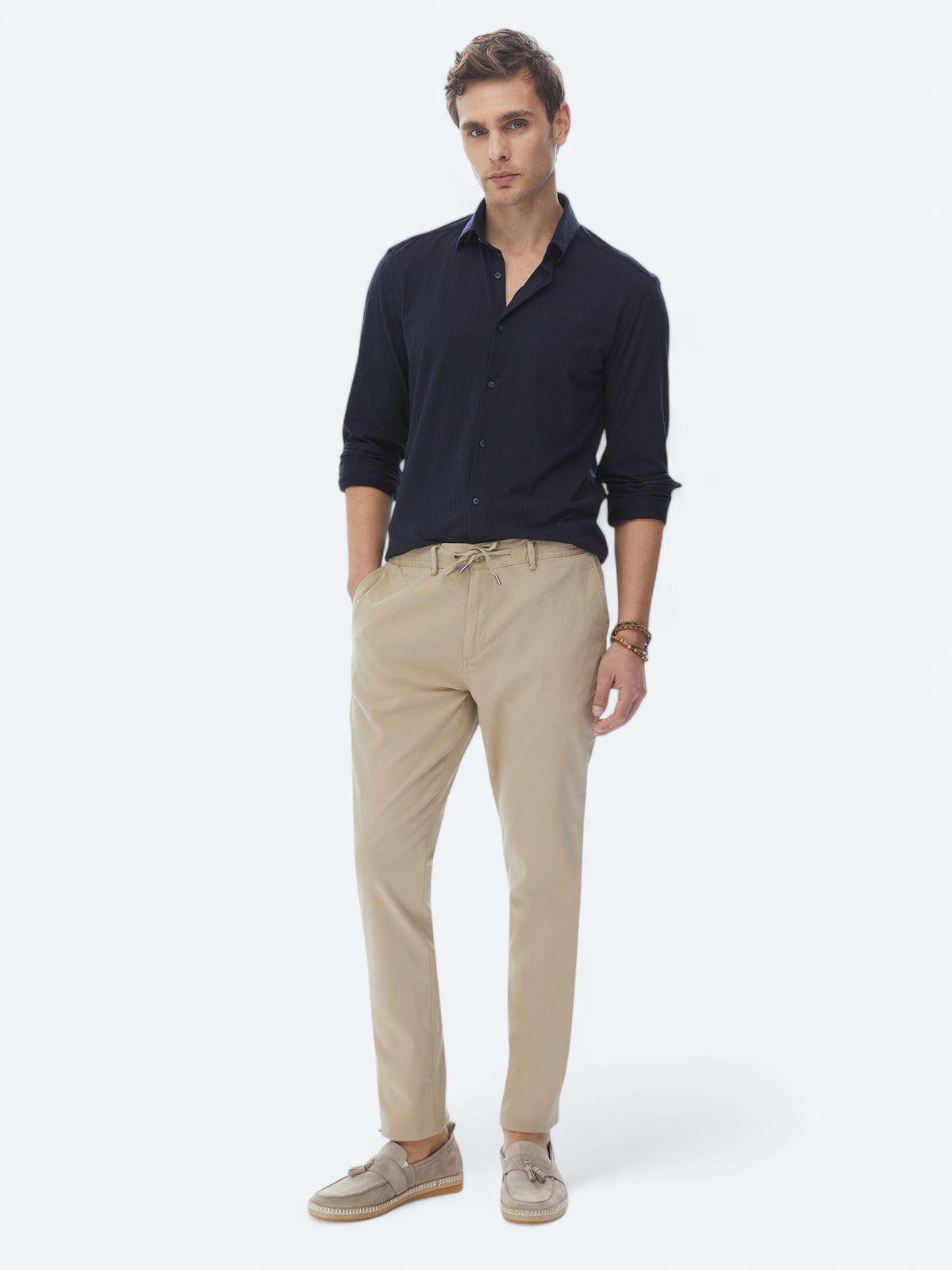 Lacivert Slim Fit Uzun Spor Gömlek