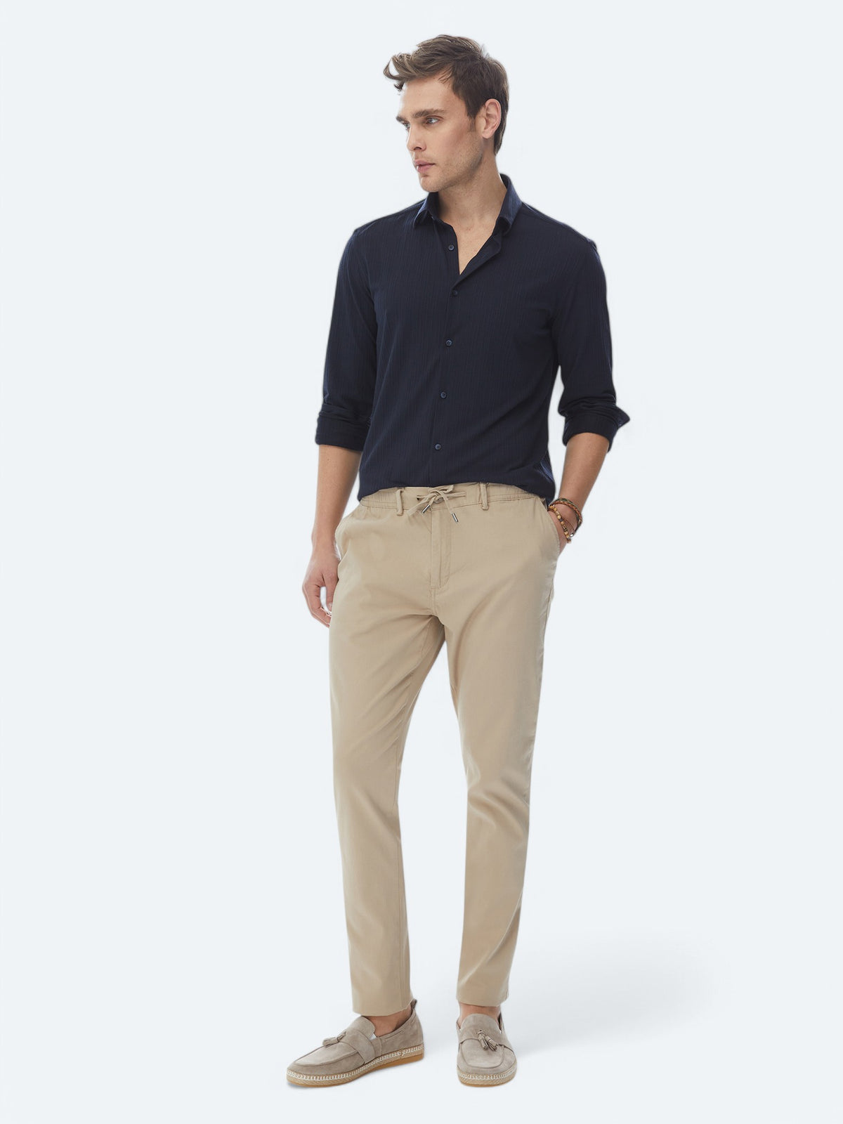 Lacivert Slim Fit Uzun Spor Gömlek